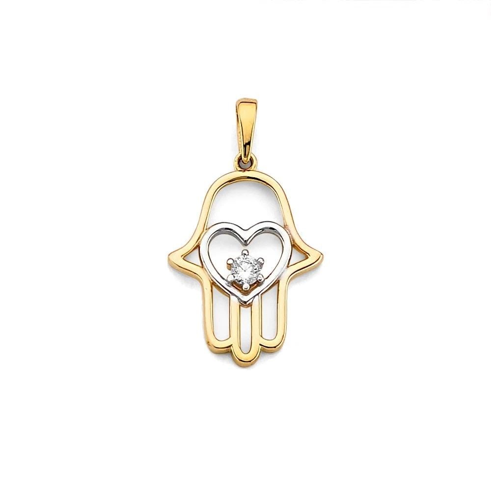 NEW 14K TWO TONE GOLD HAMSA HAND PENDANT (1 of 2)