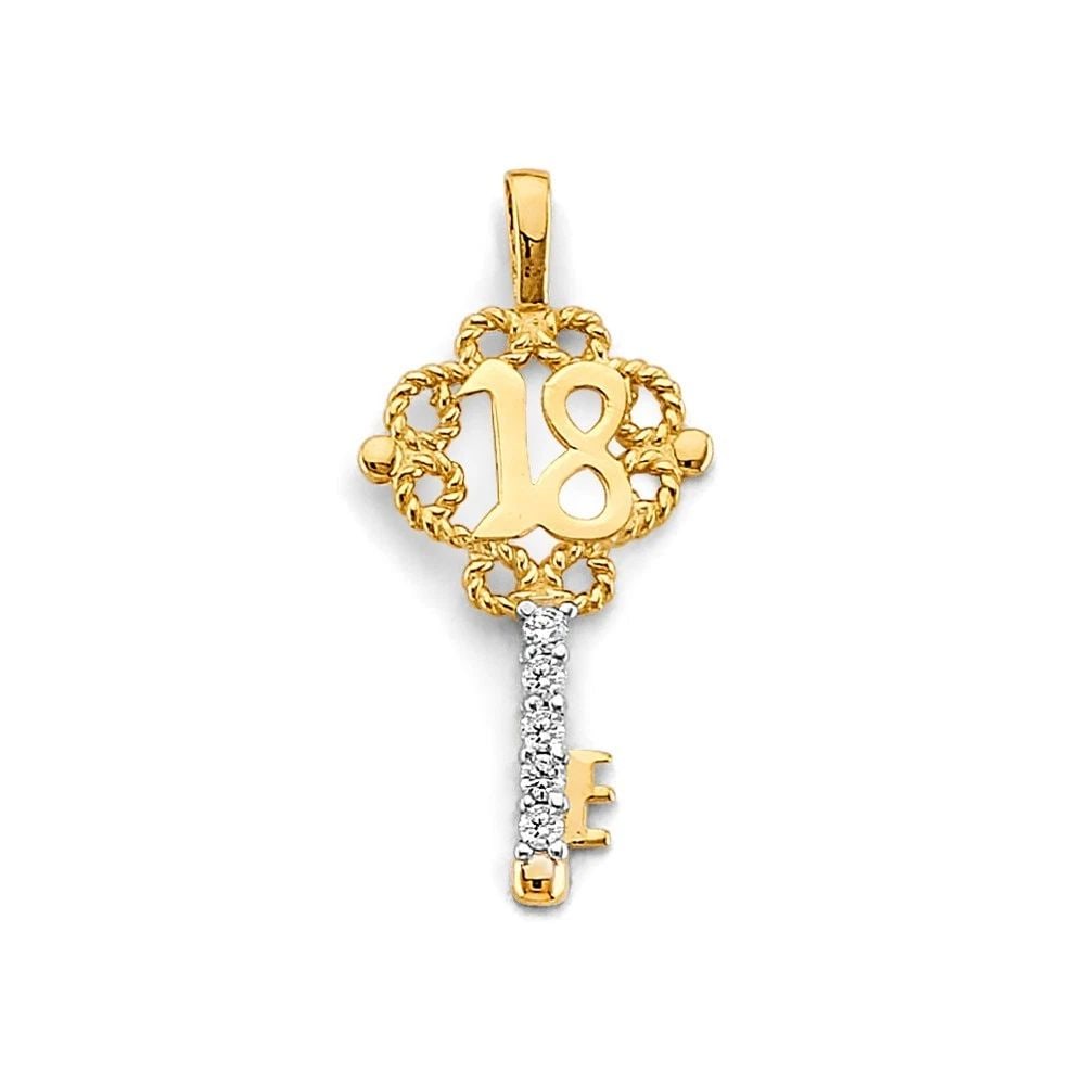 NEW 14K TWO TONE GOLD KEY 18 YEARS PENDANT (1 of 2)