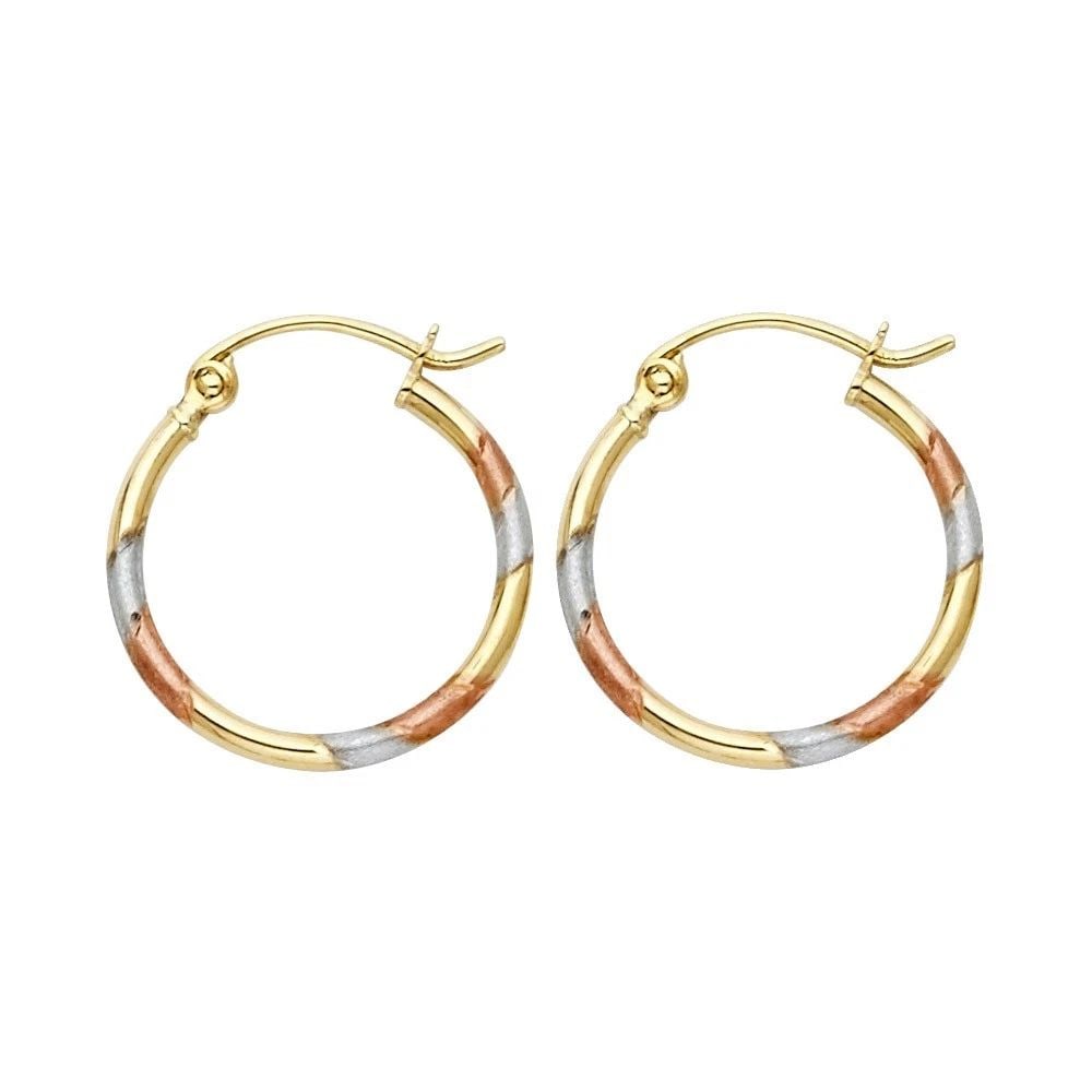 NEW 14K TRI COLOR GOLD DC HOOP EARRINGS: NEW 14K TRI COLOR GOLD DC HOOP EARRINGS DC HOOP EARRINGS NEW 14K TRI COLOR GOLD HEIGHT - 15 mm WIDTH - 15 mm Apx WEIGHT - 0.7 g
