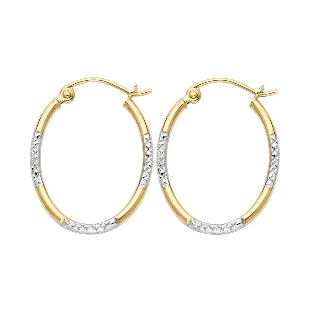 NEW 14K TWO TONE GOLD DC ROUND TUBE OVAL HOOP EARRINGS (16X20MM): NEW 14K TWO TONE GOLD DC ROUND TUBE OVAL HOOP EARRINGS (16X20MM) DC ROUND TUBE OVAL HOOP EARRINGS (16X20MM) NEW 14K TWO TONE GOLD Height : 20 mm Width : 15 mm Weight : 0.7g