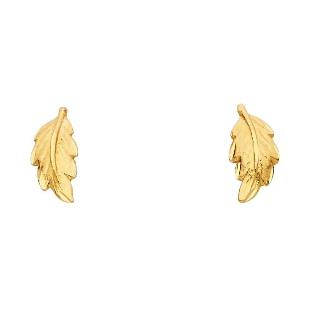 NEW 14K YELLOW GOLD SMALL LEAF POST EARRINGS (1 of 2)