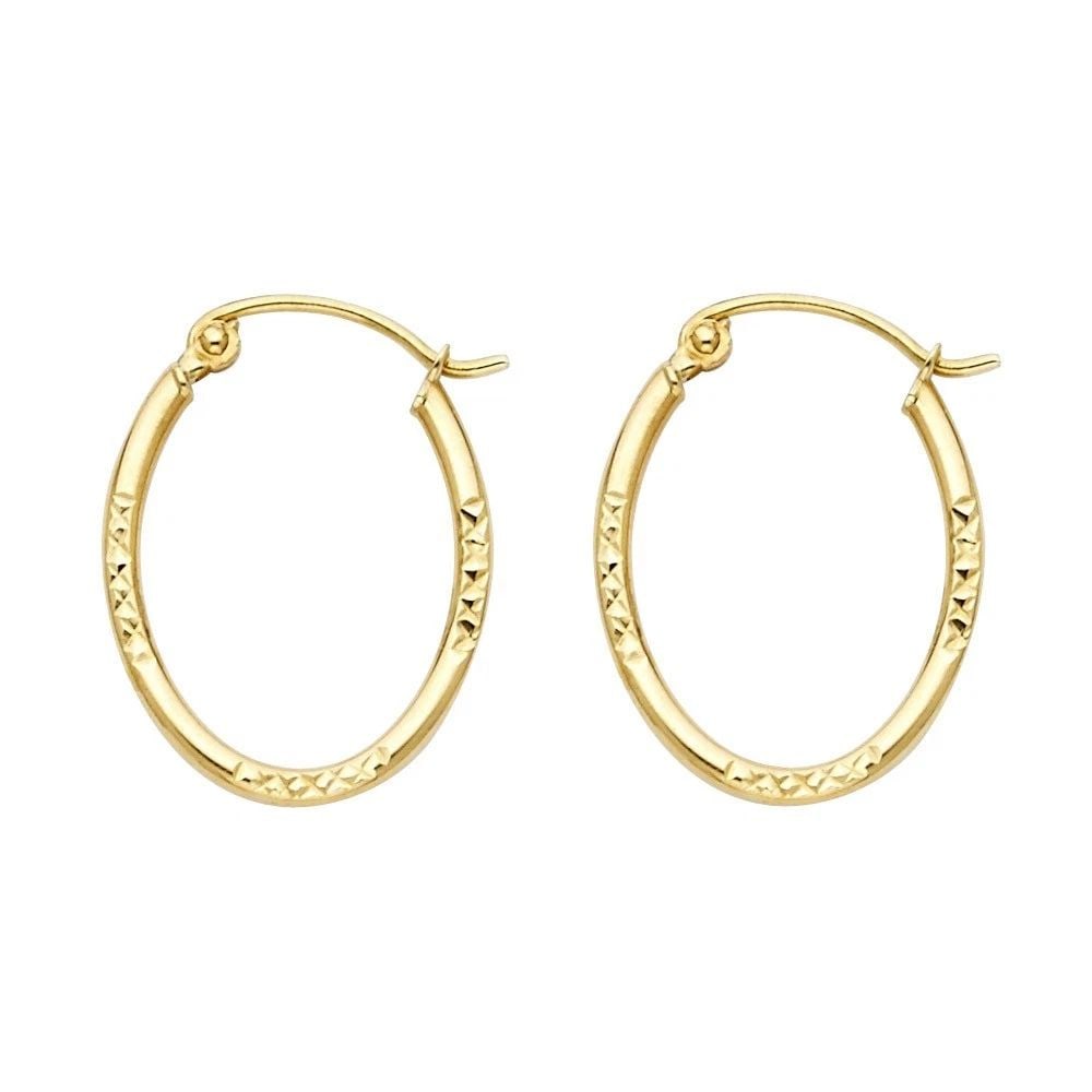 NEW 14K YELLOW GOLD DC OVAL HOOP EARRINGS: NEW 14K YELLOW GOLD DC OVAL HOOP EARRINGS DC OVAL HOOP EARRINGS NEW 14K YELLOW GOLD HEIGHT - 20 mm WIDTH - 15 mm Apx WEIGHT - 0.7 g
