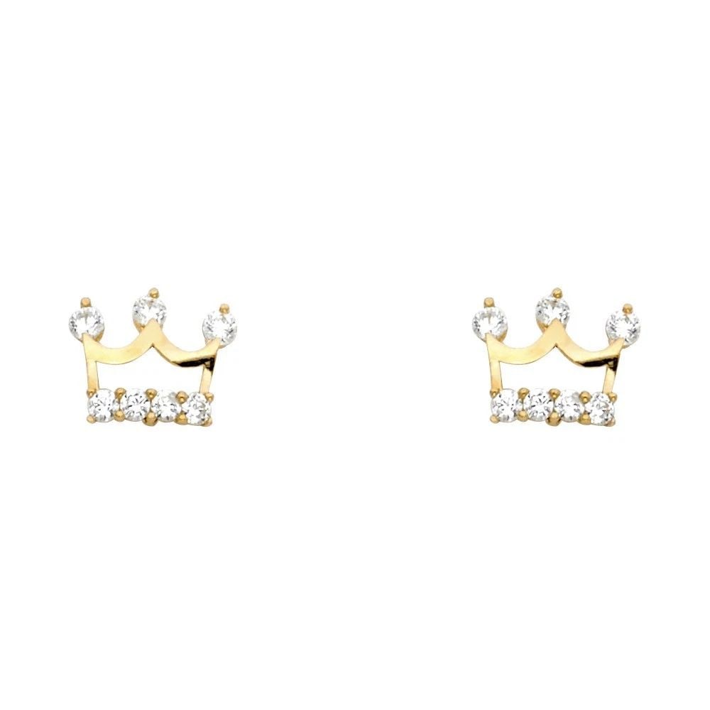 NEW 14K YELLOW GOLD CROWN STUD EARRINGS (1 of 2)