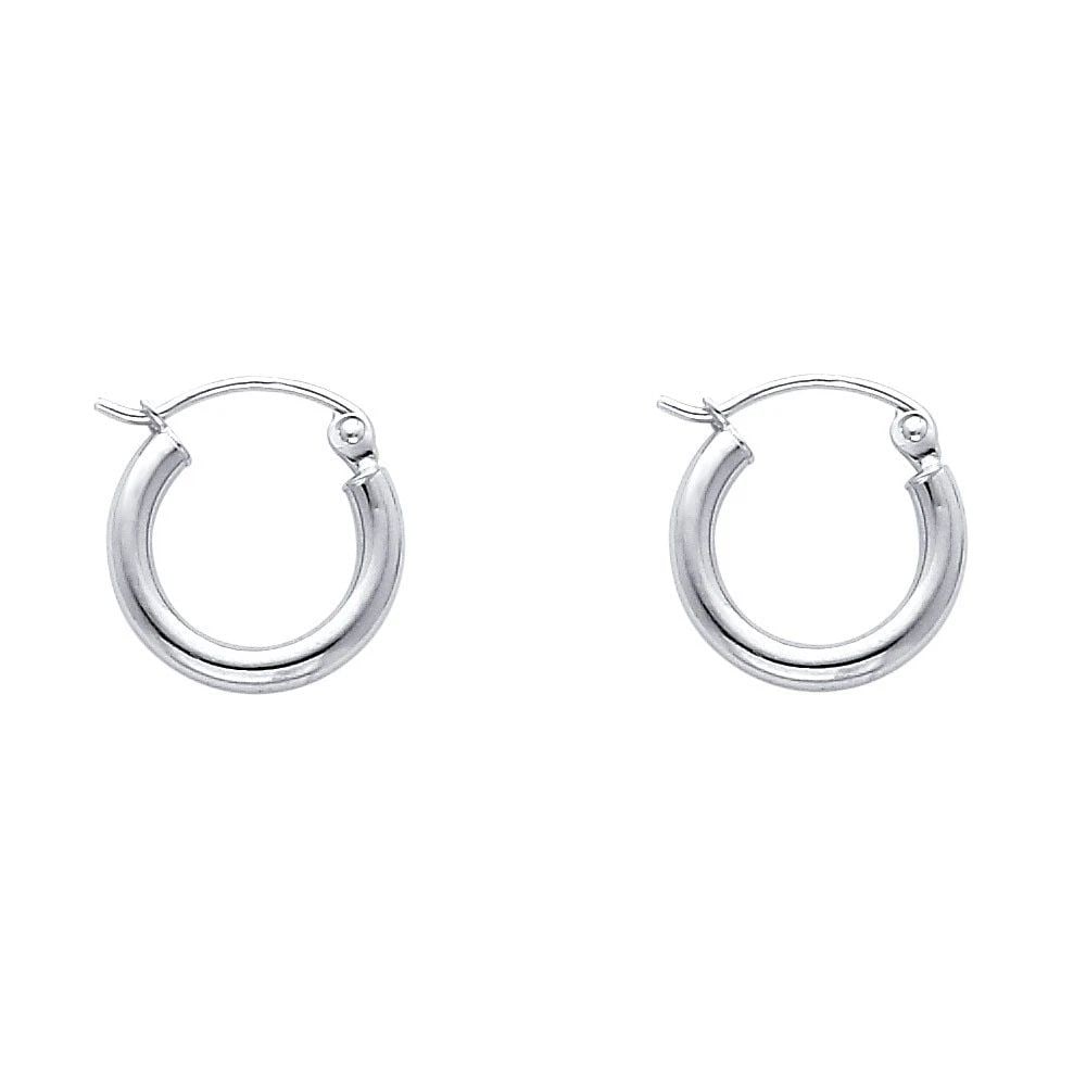 NEW 14K WHITE GOLD 2MM ROUND TUBE POLISHED HOOP EARRINGS (12MM): NEW 14K WHITE GOLD 2MM ROUND TUBE POLISHED HOOP EARRINGS (12MM) 2MM ROUND TUBE POLISHED HOOP EARRINGS (12MM) NEW 14K WHITE GOLD Height : 13 mm Width : 13 mm Weight : 0.7g