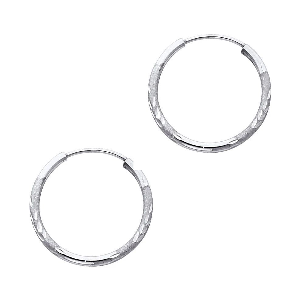 NEW 14K WHITE GOLD 1.5MM BUDDED DC ENDLESS HOOP EARRINGS (19MM) (1 of 2)