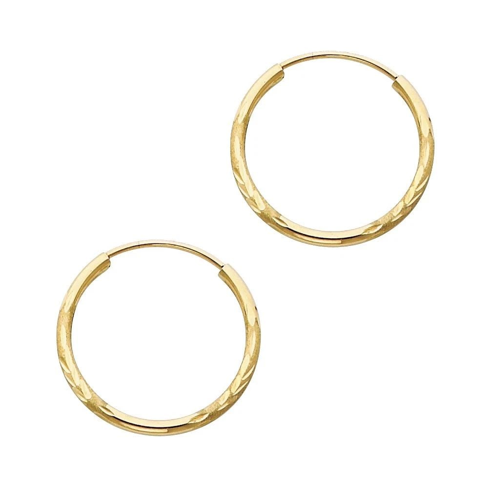 NEW 14K YELLOW GOLD 1.5MM BUDDED DC ENDLESS HOOP EARRINGS (19MM) (1 of 2)