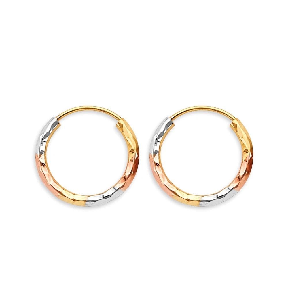 NEW 14K TRI COLOR GOLD 1.8MM TUBE DC ENDLESS HOOP EARRINGS (1 of 2)