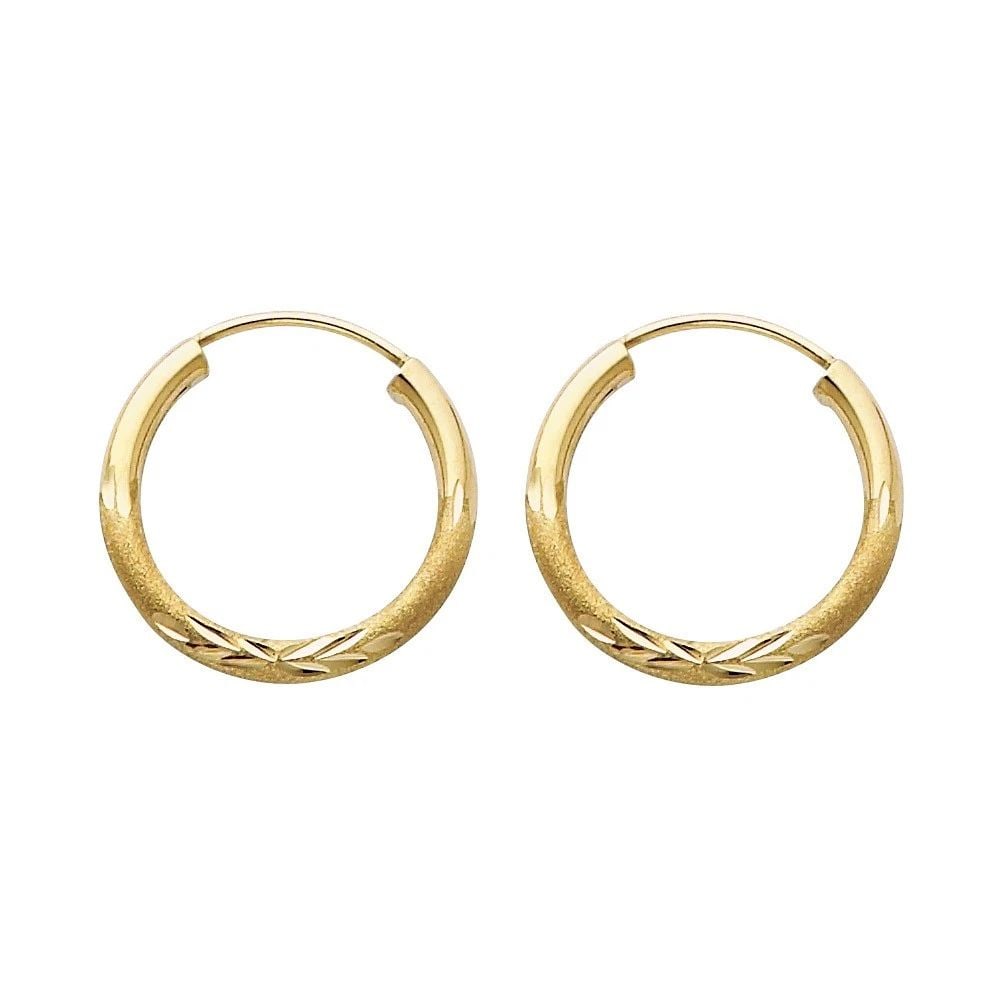 NEW 14K YELLOW GOLD 2MM BUDDED DC ENDLESS HOOP EARRINGS (1 7MM): NEW 14K YELLOW GOLD 2MM BUDDED DC ENDLESS HOOP EARRINGS (1 7MM) 2MM BUDDED DC ENDLESS HOOP EARRINGS (1 7MM) NEW 14K YELLOW GOLD HEIGHT - 18 mm WIDTH - 18 mm Apx WEIGHT - 0.7 g