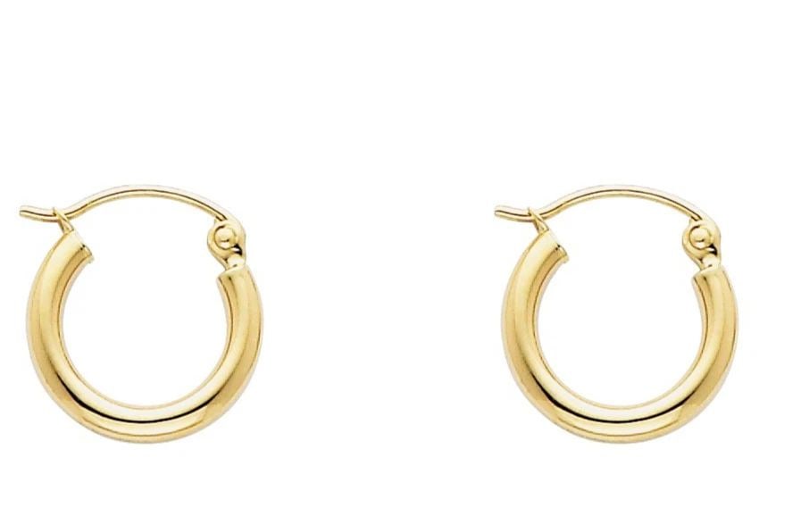 NEW 14K YELLOW GOLD 2MM ROUND TUBE POLISHED HOOP EARRINGS (12MM) (1 of 2)