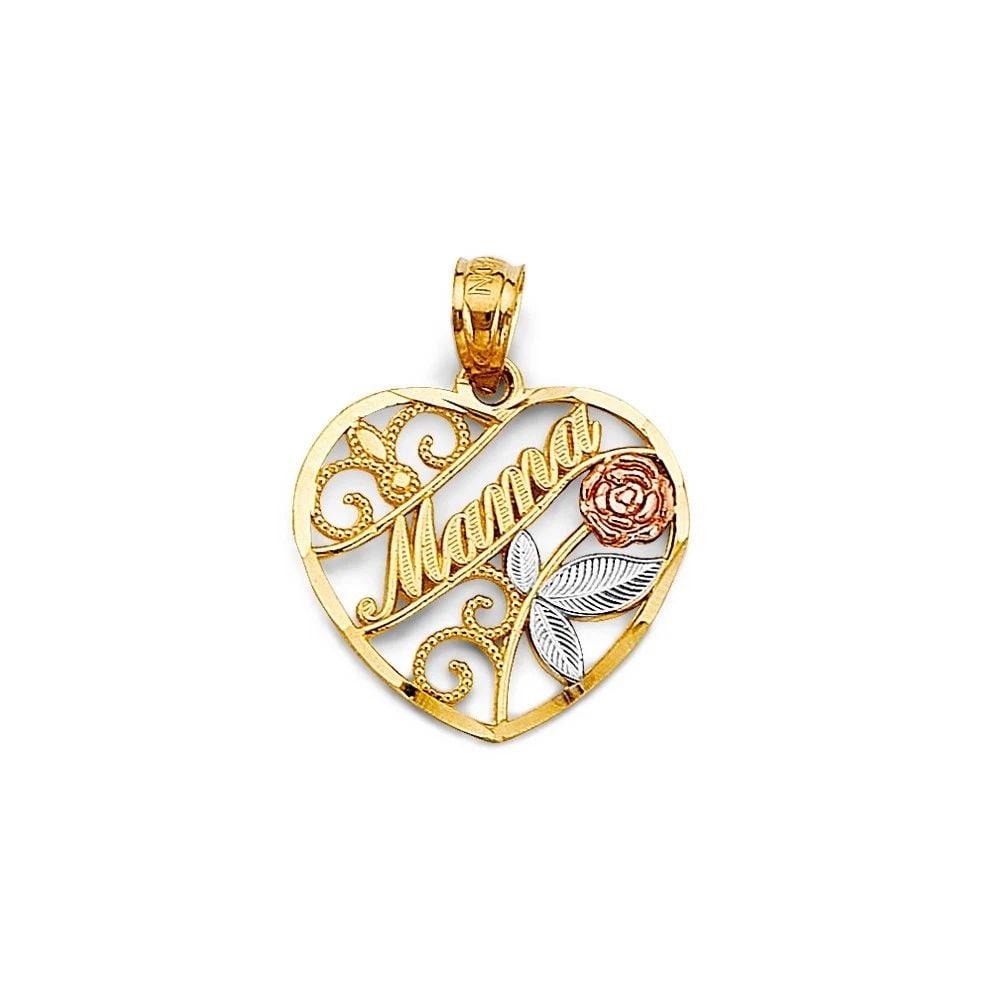 NEW 14K TRI COLOR GOLD HEART MAMA PENDANT (1 of 2)