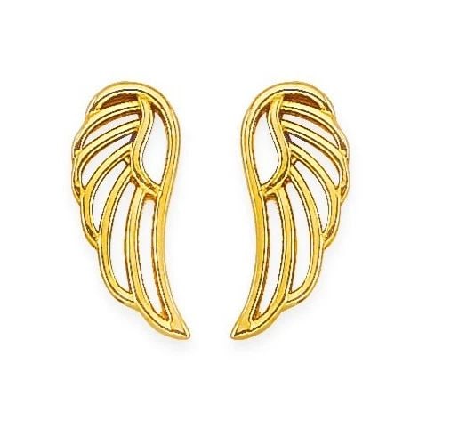 NEW 14K YELLOW GOLD WING STUD EARRINGS WITH SCREW BACK (1 of 2)
