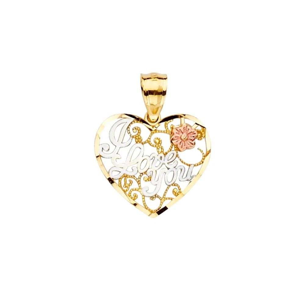 NEW 14K TRI COLOR GOLD 'I LOVE YOU' PENDANT (1 of 2)