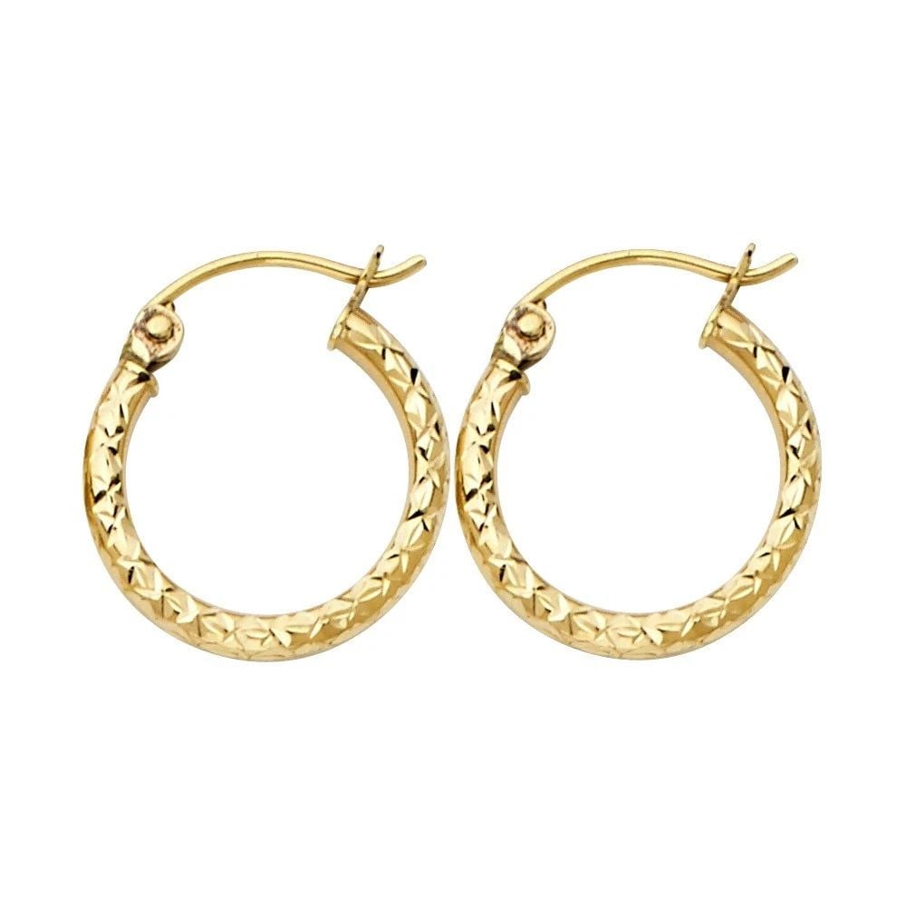 NEW 14K YELLOW GOLD SILK DC 1.5MM ROUND TUBE HOOP EARRINGS (15MM): NEW 14K YELLOW GOLD SILK DC 1.5MM ROUND TUBE HOOP EARRINGS (15MM) SILK DC 1.5MM ROUND TUBE HOOP EARRINGS (15MM) NEW 14K YELLOW GOLD HEIGHT - 15 mm WIDTH - 15 mm Apx WEIGHT - 0.7 g
