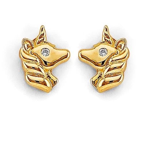 NEW 14K YELLOW GOLD UNICORN STUD EARRINGS WITH SCREW BACK: NEW 14K YELLOW GOLD UNICORN STUD EARRINGS WITH SCREW BACK UNICORN STUD EARRINGS WITH SCREW BACK NEW 14K YELLOW GOLD