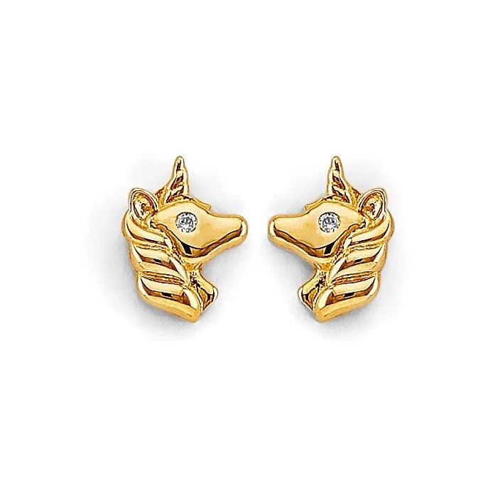 NEW 14K YELLOW GOLD UNICORN STUD EARRINGS WITH SCREW BACK: NEW 14K YELLOW GOLD UNICORN STUD EARRINGS WITH SCREW BACK UNICORN STUD EARRINGS WITH SCREW BACK NEW 14K YELLOW GOLD