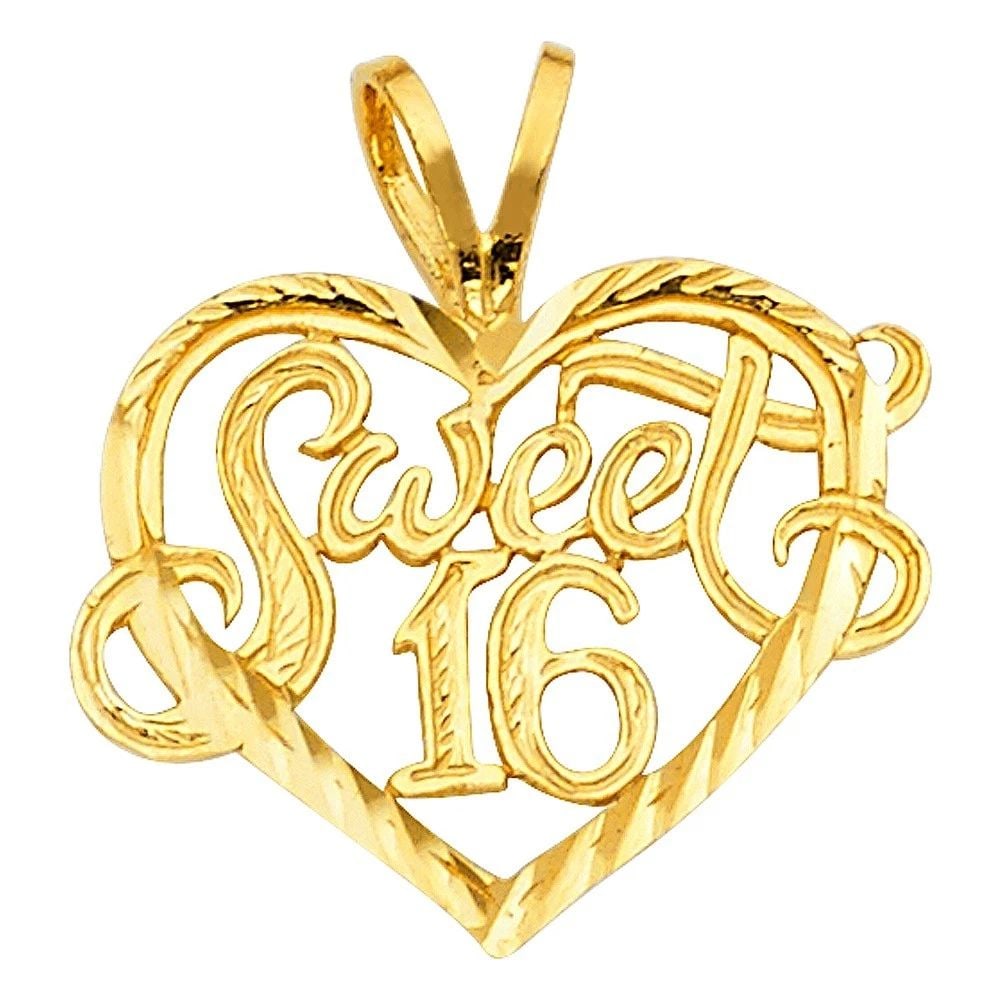 NEW 14K YELLOW GOLD 16 YEARS HEART PENDANT: NEW 14K YELLOW GOLD 16 YEARS HEART PENDANT 16 YEARS HEART PENDANT NEW 14K YELLOW GOLD Height : 16 mm Width : 19 mm Apx. WEIGHT : 0.9g