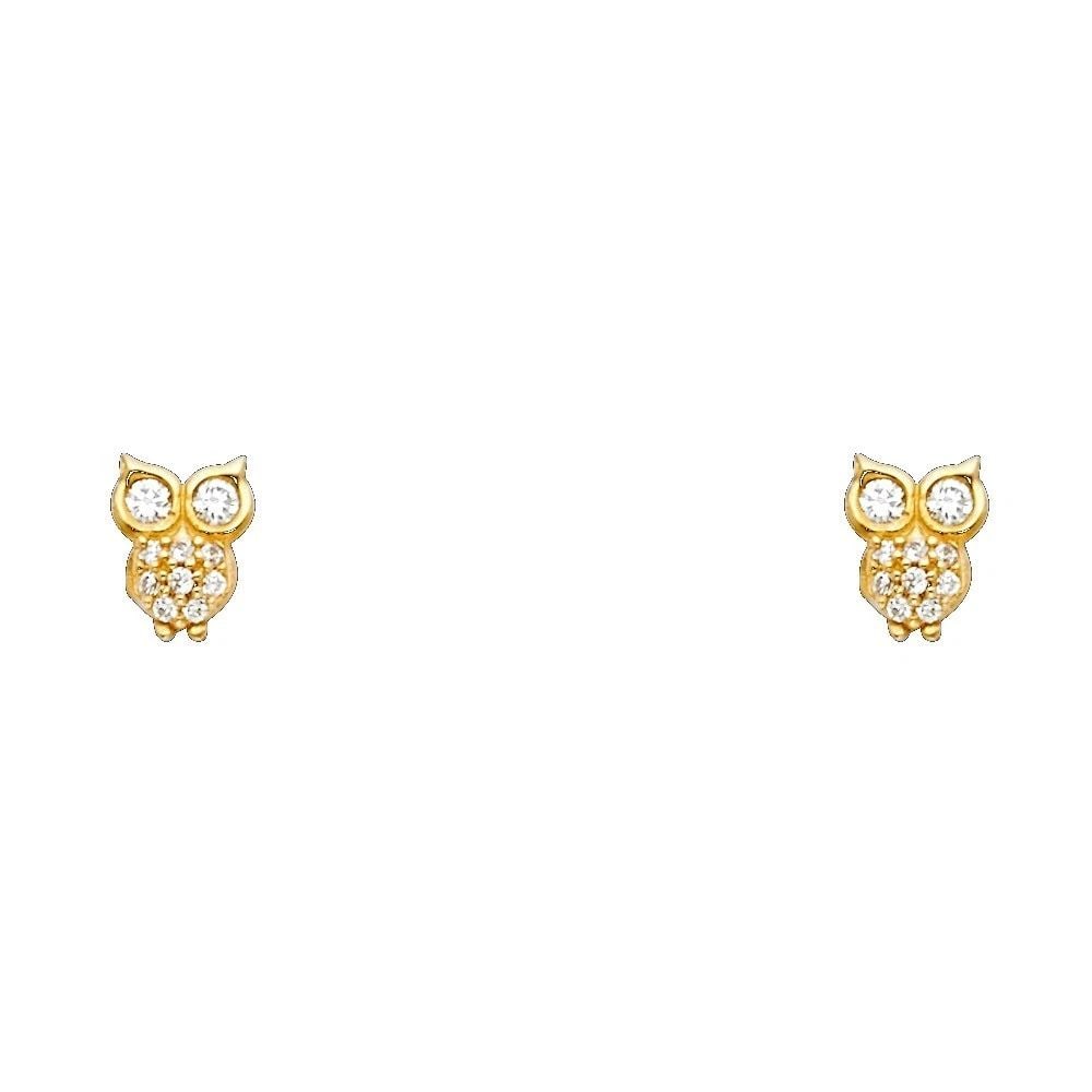 NEW 14K YELLOW GOLD OWL STUD EARRINGS WITH SCREW BACK (1 of 2)