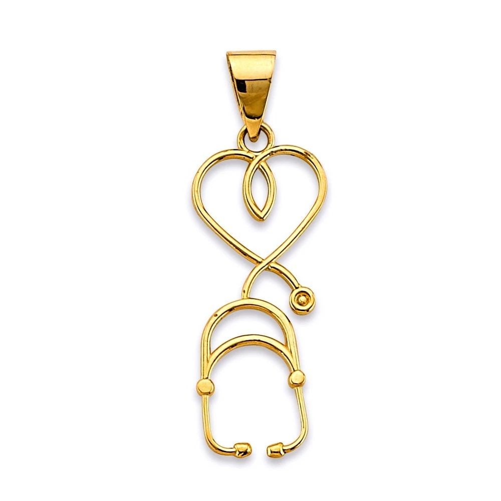 NEW 14K YELLOW GOLD STETHOSCOPE PENDANT: NEW 14K YELLOW GOLD STETHOSCOPE PENDANT STETHOSCOPE PENDANT NEW 14K YELLOW GOLD Height : 33 mm Width : 10 mm Apx. WEIGHT : 0.9g