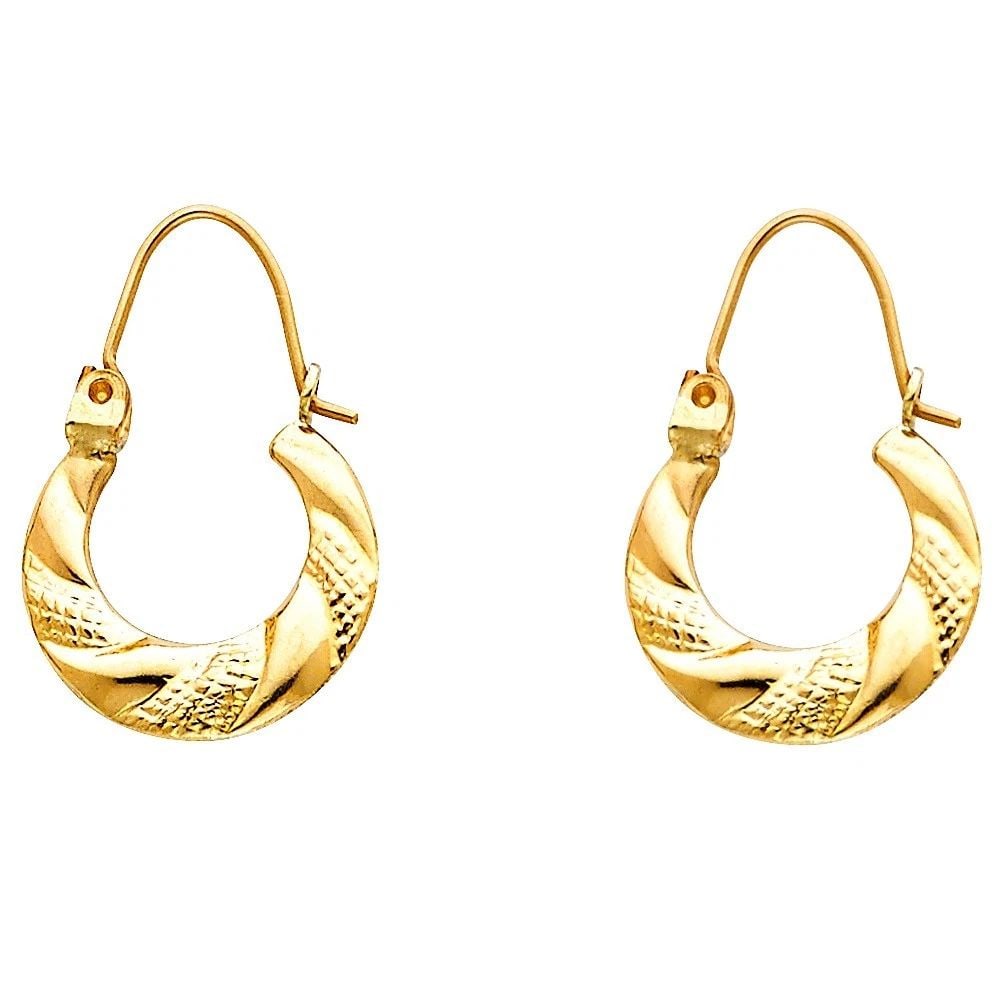 NEW 14K YELLOW GOLD FANCY HOLLOW HOOP EARRINGS: NEW 14K YELLOW GOLD FANCY HOLLOW HOOP EARRINGS FANCY HOLLOW HOOP EARRINGS NEW 14K YELLOW GOLD HEIGHT - 22 mm WIDTH - 15 mm Apx WEIGHT - 0.9 g