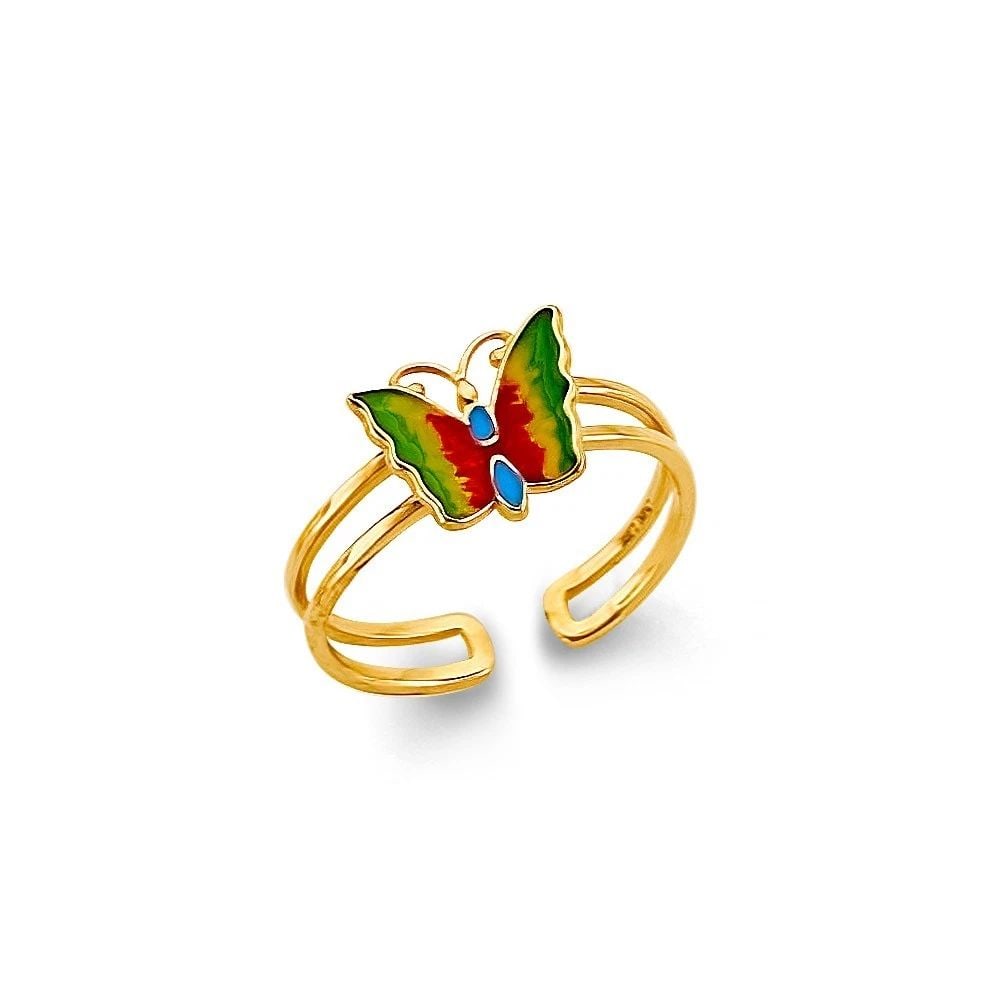NEW 14K YELLOW GOLD MULTI COLOR BUTTERFLY TOE RING (1 of 2)