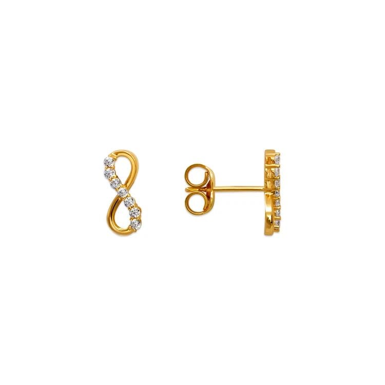 NEW 14K YELLOW GOLD FANCY DIAMOND CUT INFINITY STUD EARRINGS: NEW 14K YELLOW GOLD FANCY DIAMOND CUT INFINITY STUD EARRINGS FANCY DIAMOND CUT INFINITY STUD EARRINGS NEW 14K YELLOW GOLD Width: Approx. 4x10mm Apx WEIGHT: 0.9g