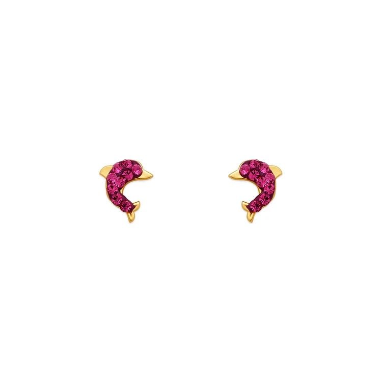 NEW 14K YELLOW GOLD PINK DOLPHIN ENAMEL STUD EARRINGS: NEW 14K YELLOW GOLD PINK DOLPHIN ENAMEL STUD EARRINGS PINK DOLPHIN ENAMEL STUD EARRINGS NEW 14K YELLOW GOLD Width: Approx. 7x6mm Apx WEIGHT: 0.9g