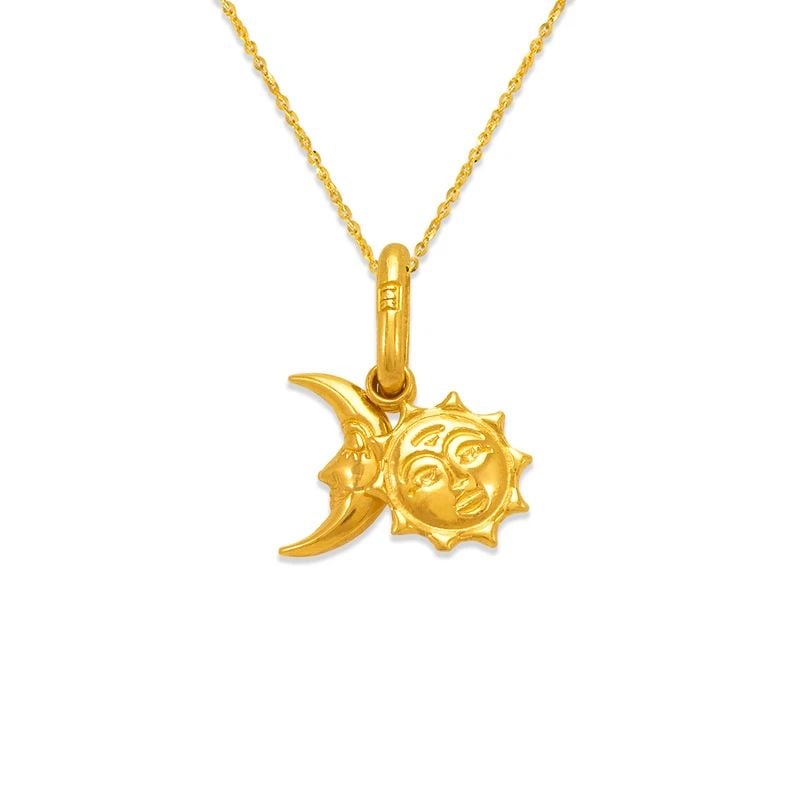 NEW 14K YELLOW GOLD SUN AND MOON CHARM PENDANT (1 of 2)