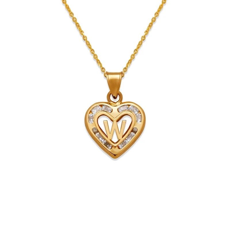 NEW 14K YELLOW GOLD HEART INITIAL "W" PENDANT: NEW 14K YELLOW GOLD HEART INITIAL "W" PENDANT HEART INITIAL "W" PENDANT NEW 14K YELLOW GOLD Apx. WIDTH: 13x12mm Apx WEIGHT: 0.9g