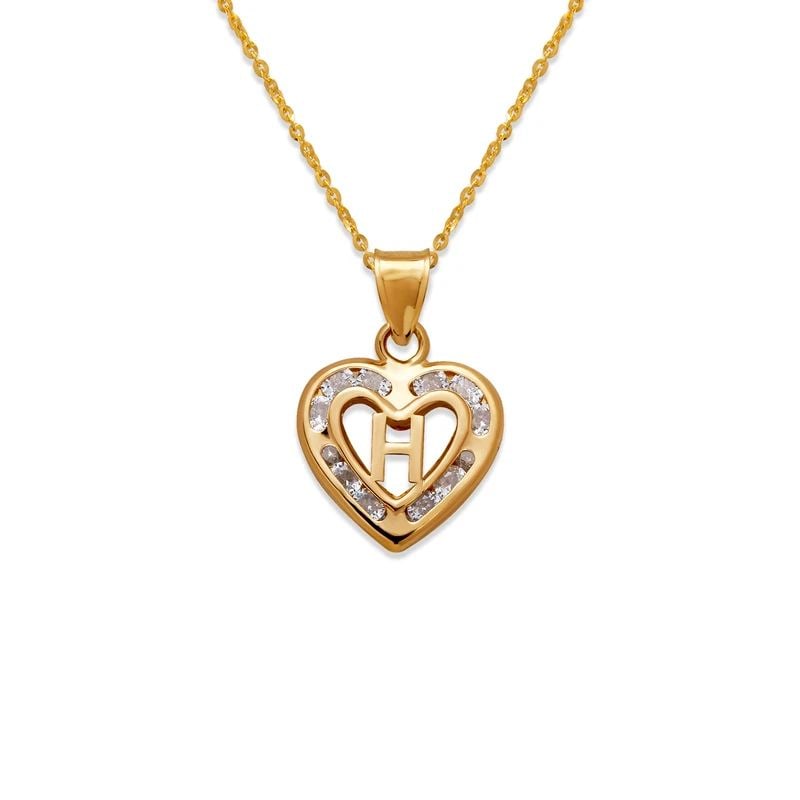 NEW 14K YELLOW GOLD HEART INITIAL "H" PENDANT: NEW 14K YELLOW GOLD HEART INITIAL "H" PENDANT HEART INITIAL "H" PENDANT NEW 14K YELLOW GOLD Apx. WIDTH: 13x12mm Apx WEIGHT: 0.9g