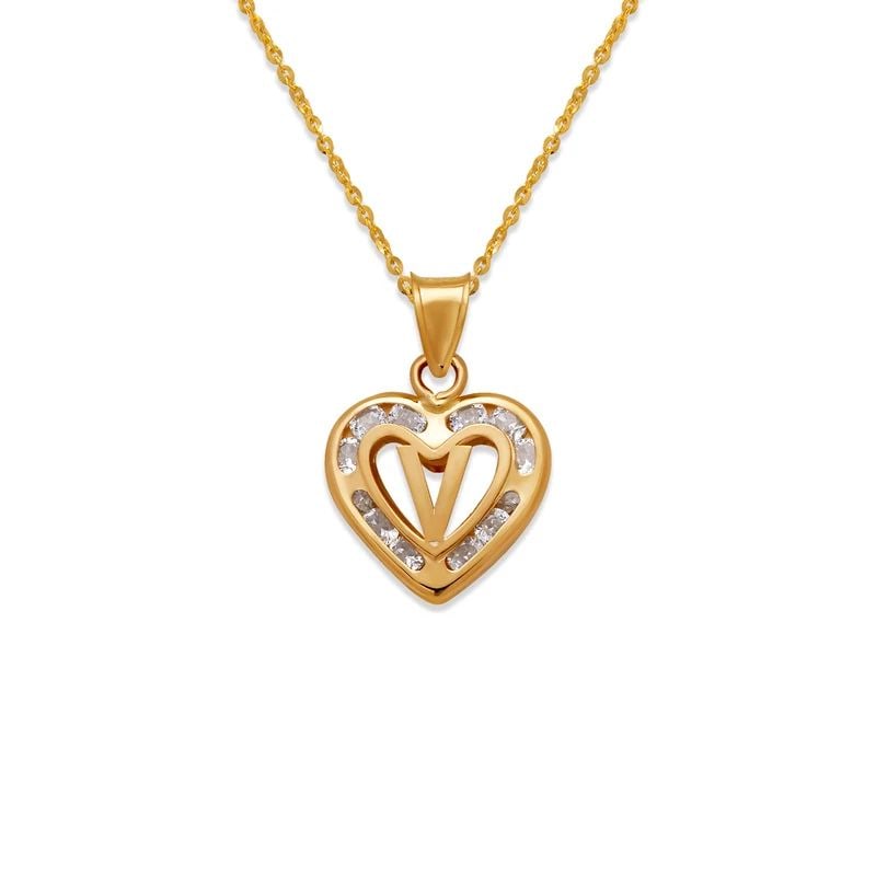 NEW 14K YELLOW GOLD HEART INITIAL "V" PENDANT: NEW 14K YELLOW GOLD HEART INITIAL "V" PENDANT HEART INITIAL "V" PENDANT NEW 14K YELLOW GOLD Apx. WIDTH: 13x12mm Apx WEIGHT: 0.9g