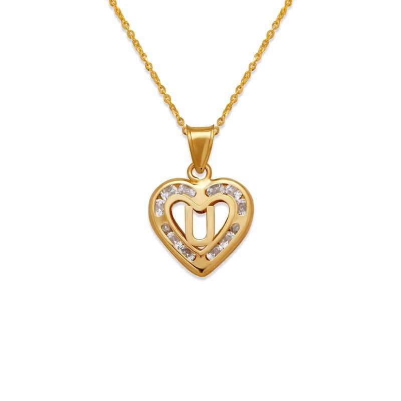 NEW 14K YELLOW GOLD HEART INITIAL "U" PENDANT (1 of 2)