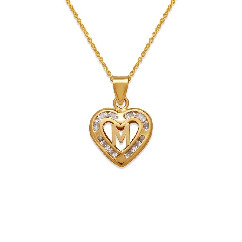 NEW 14K YELLOW GOLD HEART INITIAL "M" PENDANT (1 of 2)