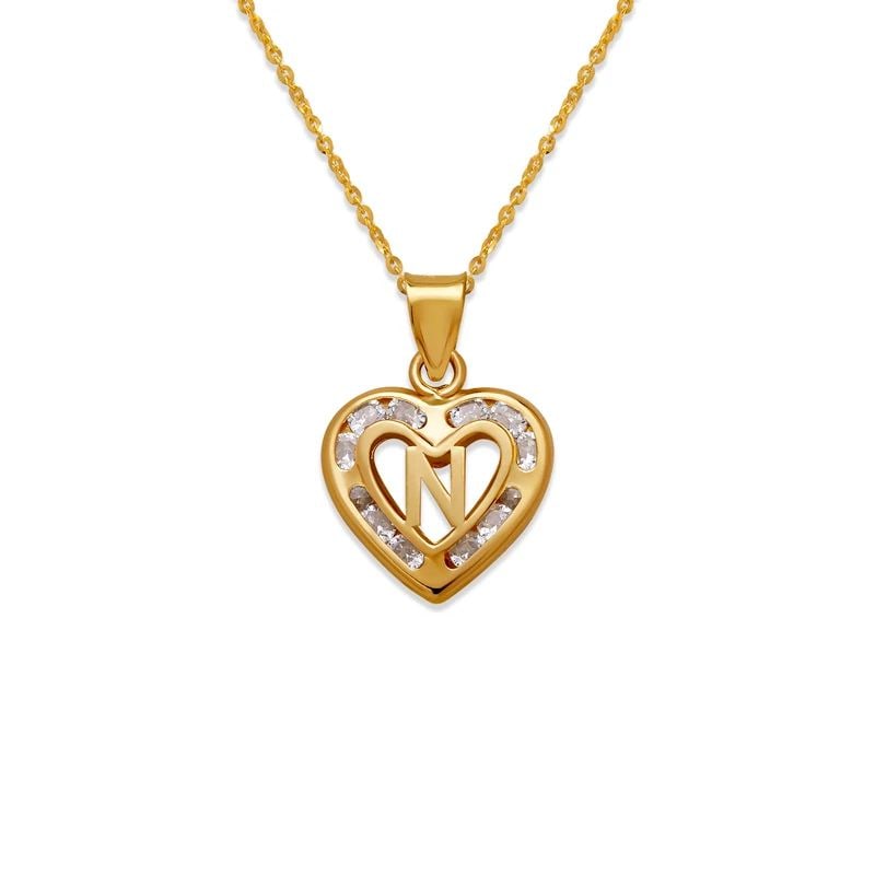 NEW 14K YELLOW GOLD HEART INITIAL "N" PENDANT (1 of 2)