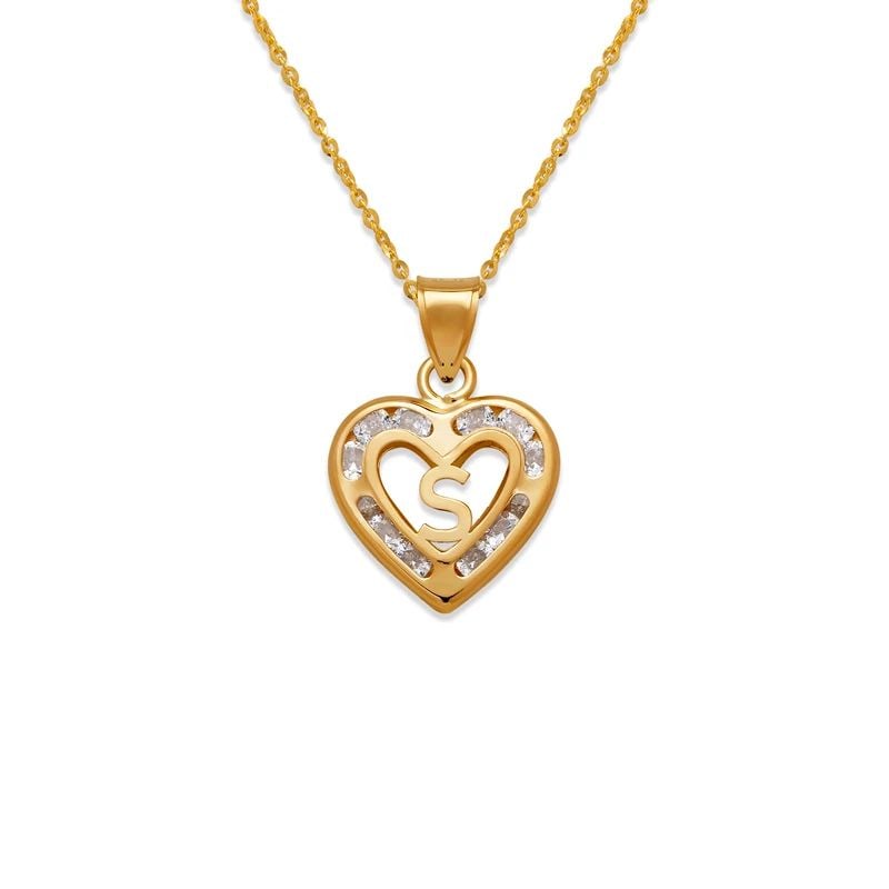 NEW 14K YELLOW GOLD HEART INITIAL "S" PENDANT (1 of 2)