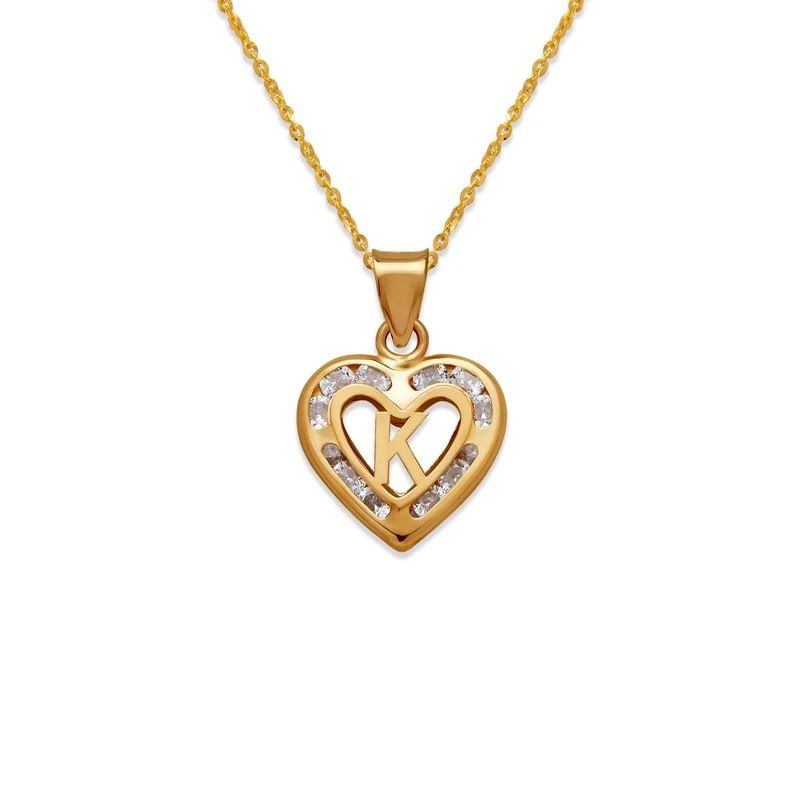 NEW 14K YELLOW GOLD HEART INITIAL "K" PENDANT: NEW 14K YELLOW GOLD HEART INITIAL "K" PENDANT HEART INITIAL "K" PENDANT NEW 14K YELLOW GOLD Apx. WIDTH: 13x12mm Apx WEIGHT: 0.9g