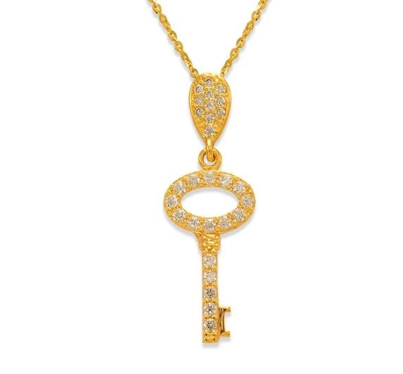 NEW 14K YELLOW GOLD FANCY KEY PENDANT: NEW 14K YELLOW GOLD FANCY KEY PENDANT FANCY KEY PENDANT NEW 14K YELLOW GOLD Apx. WIDTH: 9x20mm Apx WEIGHT: 0.9g