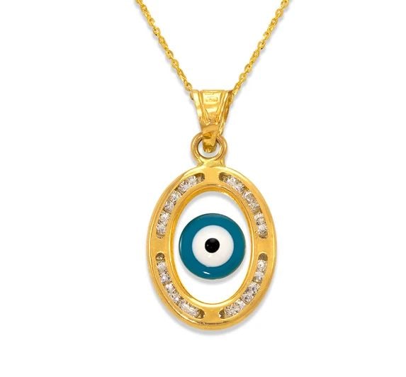 NEW 14K YELLOW GOLD EVIL EYE ENAMEL PENDANT: NEW 14K YELLOW GOLD EVIL EYE ENAMEL PENDANT EVIL EYE ENAMEL PENDANT NEW 14K YELLOW GOLD Apx. WIDTH: 13x17mm Apx WEIGHT: 0.9g