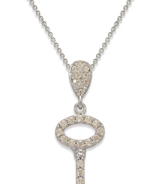 NEW 14K WHITE GOLD FANCY KEY PENDANT: NEW 14K WHITE GOLD FANCY KEY PENDANT FANCY KEY PENDANT NEW 14K WHITE GOLD Apx. WIDTH: 9x20mm Apx WEIGHT: 0.9g