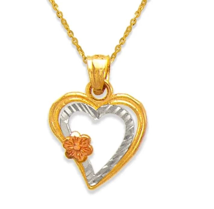 NEW 14K TRICOLOR GOLD TWO HEARTS WITH FLOWER PENDANT (1 of 2)