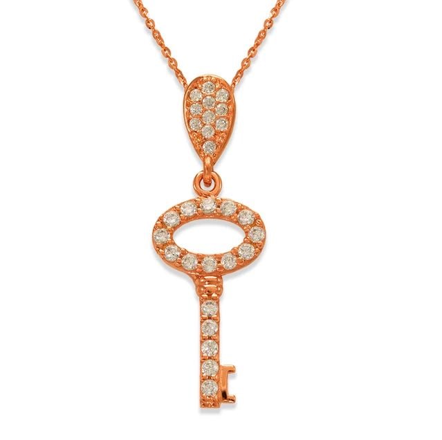 NEW 14K ROSE GOLD FANCY ROSE KEY PENDANT: NEW 14K ROSE GOLD FANCY ROSE KEY PENDANT FANCY ROSE KEY PENDANT NEW 14K ROSE GOLD Apx. WIDTH: 9x20mm Apx WEIGHT: 0.9g