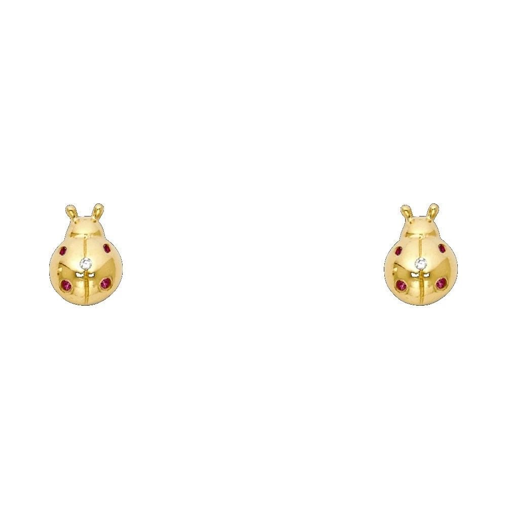 NEW 14K YELLOW GOLD LADY BUG STUD EARRINGS WITH SCREW BACK (1 of 2)