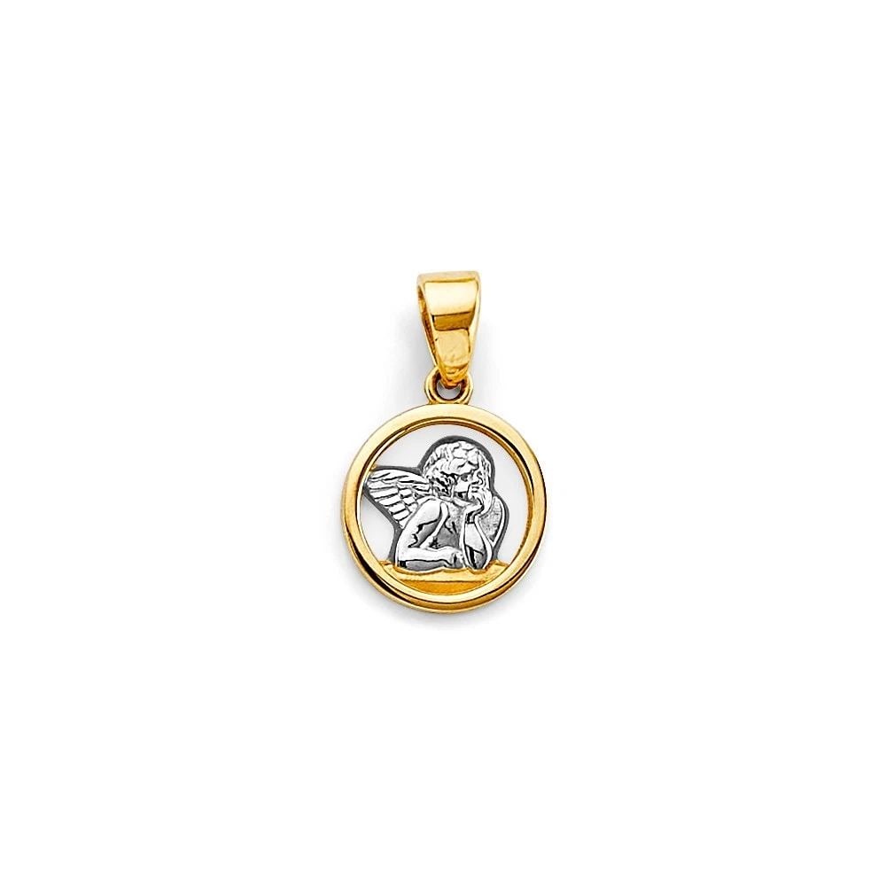 NEW 14K TWO TONE GOLD SMALL ROUND ANGEL PENDANT (1 of 2)