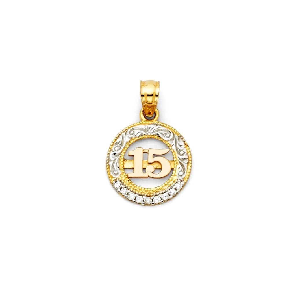 NEW 14K TRI COLOR GOLD 15 YEARS PENDANT (1 of 2)