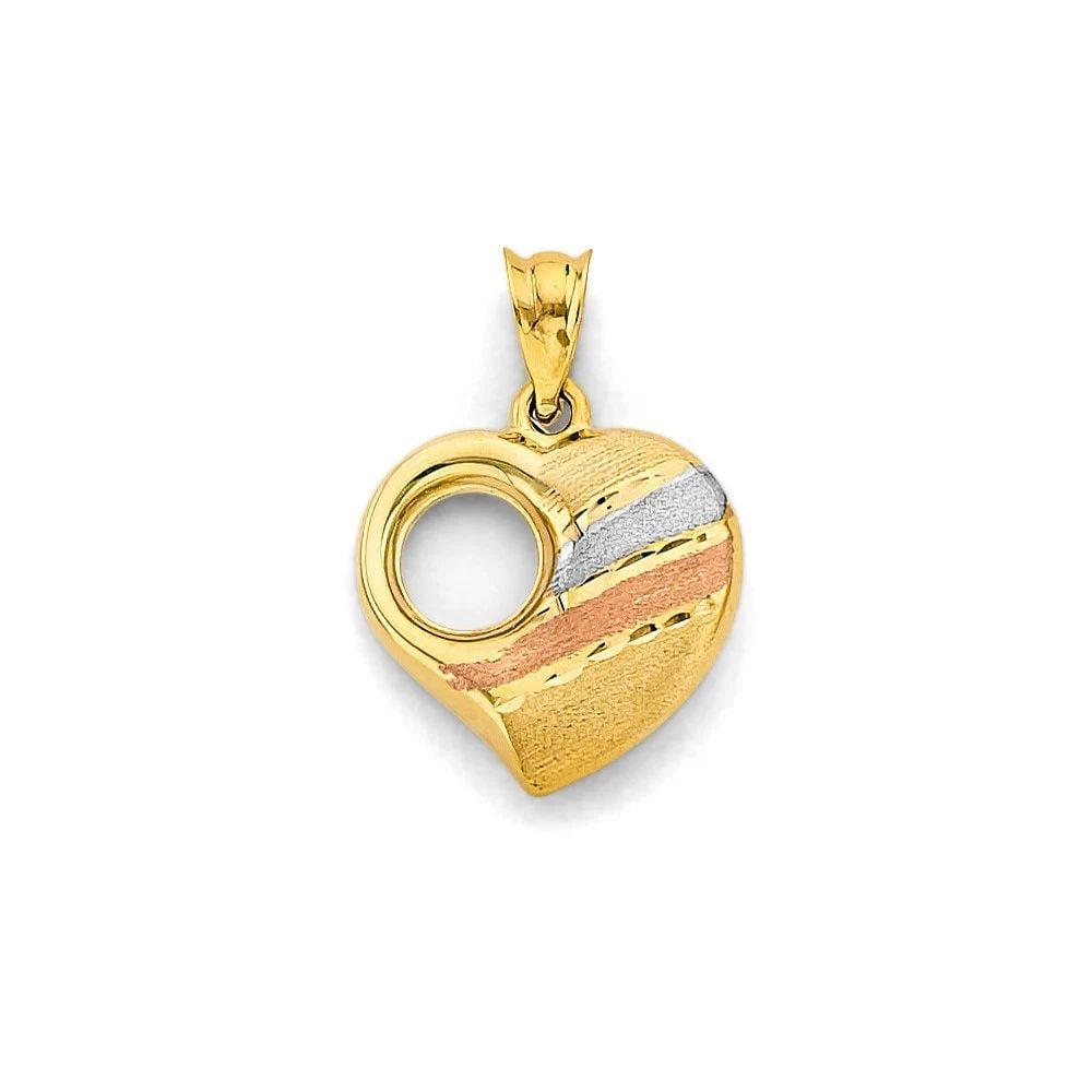 NEW 14K TRI COLOR GOLD HEART PENDANT: NEW 14K TRI COLOR GOLD HEART PENDANT HEART PENDANT NEW 14K TRI COLOR GOLD Height : 20 mm Width : 15 mm Apx. WEIGHT : 0.8g
