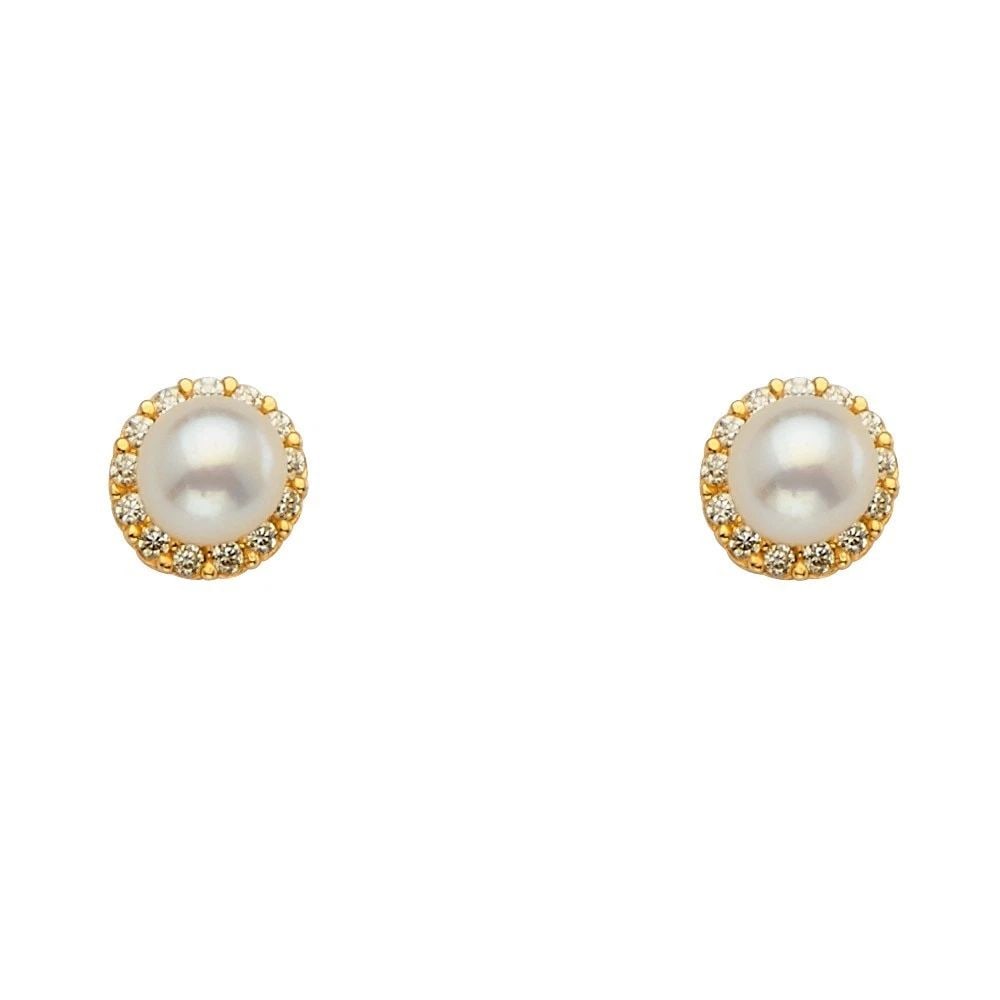 NEW 14K YELLOW GOLD PEARL+EARRINGS WITH SCREW BACK (1 of 2)