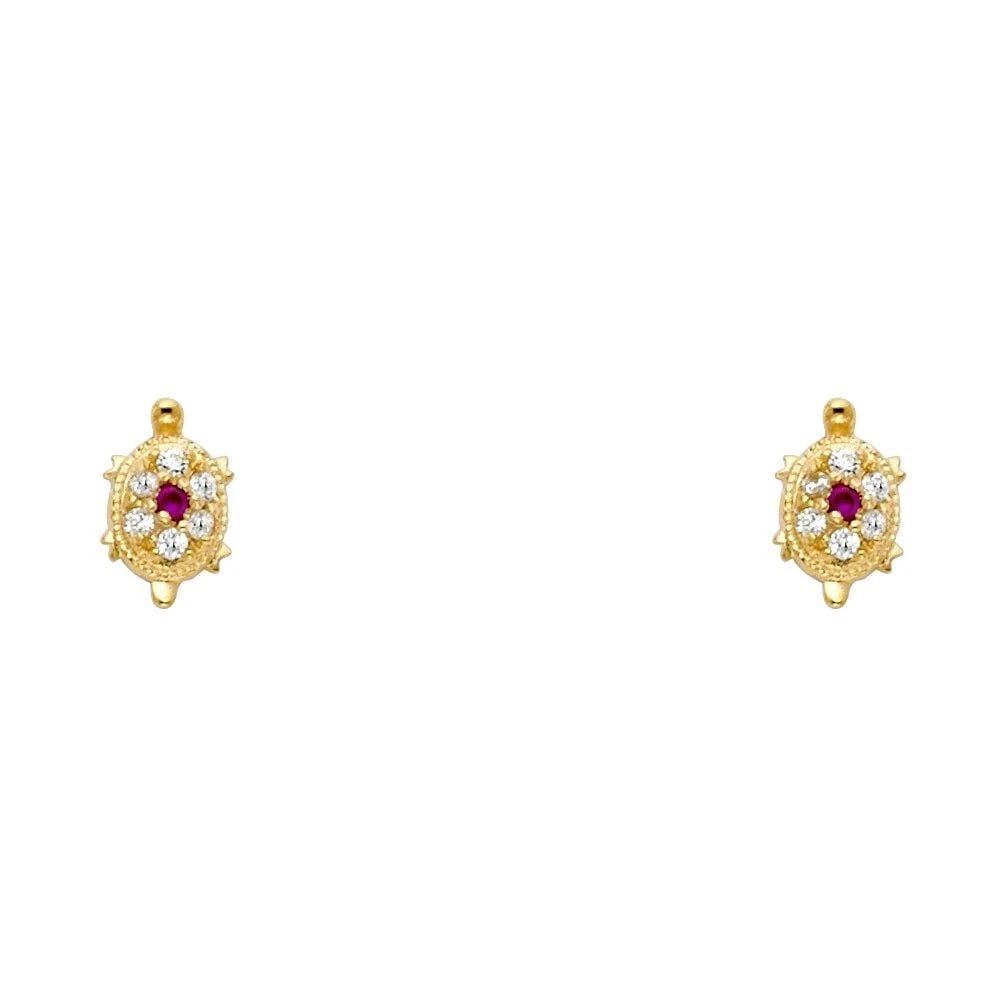 NEW 14K YELLOW GOLD TURTLE RED STUD EARRINGS (1 of 2)