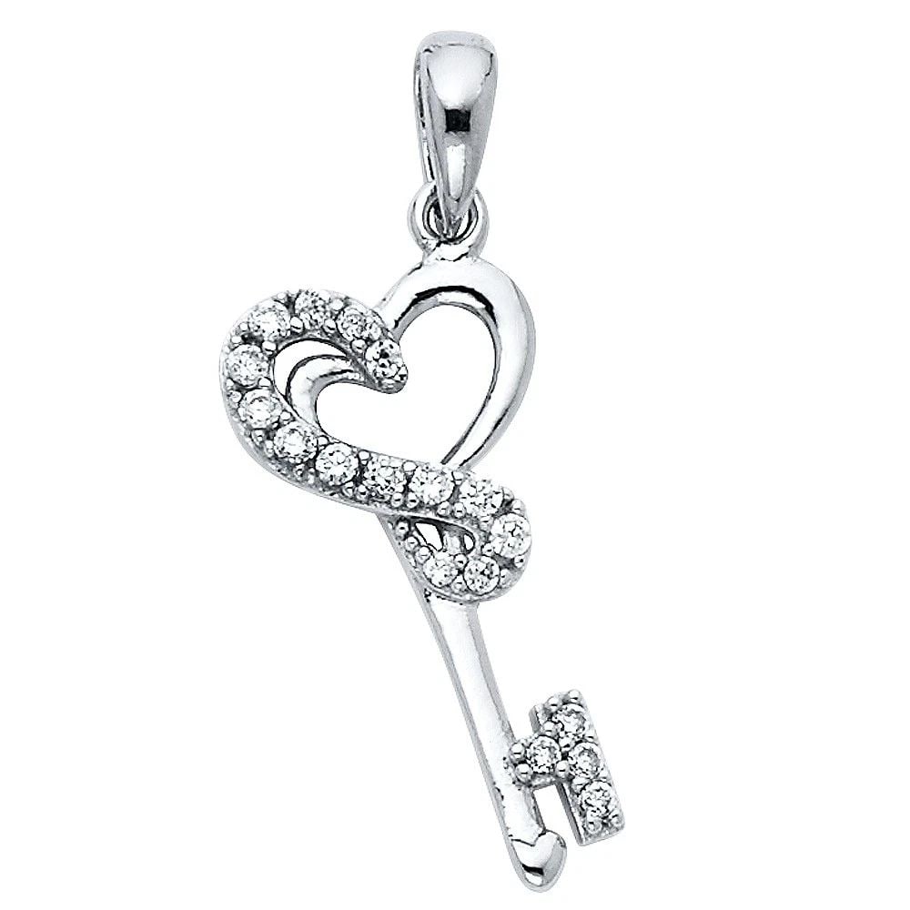 NEW 14K WHITE GOLD HEART DESIGN KEY PENDANT: NEW 14K WHITE GOLD HEART DESIGN KEY PENDANT HEART DESIGN KEY PENDANT NEW 14K WHITE GOLD Height : 20 mm Width : 10 mm Apx. WEIGHT : 0.8g