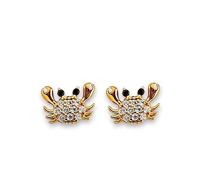 NEW 14K YELLOW GOLD CRAB STUD EARRINGS WITH SCREW BACK (1 of 2)