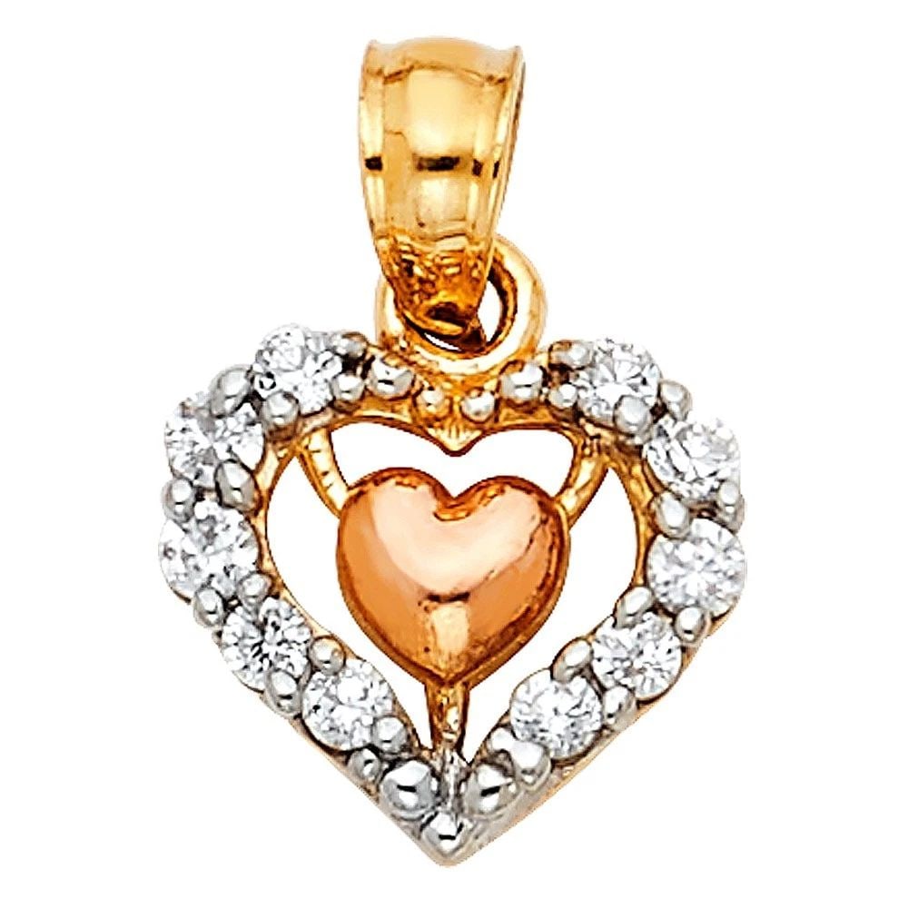 NEW 14K TRI COLOR GOLD HEART PENDANT: NEW 14K TRI COLOR GOLD HEART PENDANT HEART PENDANT NEW 14K TRI COLOR GOLD Height : 10 mm Width : 10 mm Apx. WEIGHT : 0.8g