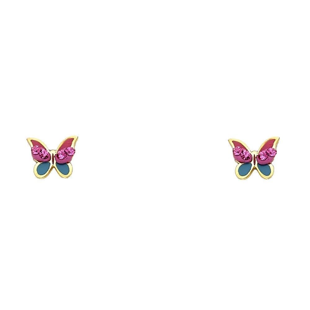 NEW 14K YELLOW GOLD COLOR CRYSTAL BUTTERFLY SCREW BACK STUD EARRINGS: NEW 14K YELLOW GOLD COLOR CRYSTAL BUTTERFLY SCREW BACK STUD EARRINGS COLOR CRYSTAL BUTTERFLY SCREW BACK STUD EARRINGS NEW 14K YELLOW GOLD